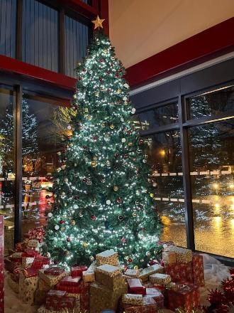 Image of a Christmas Tree in the SU Foyer